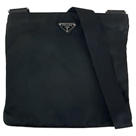Prada-Prada Nylon Tessuto Logo Plate Shoulder Bag-Black
