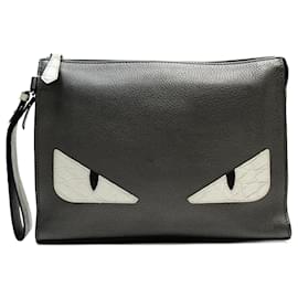 Fendi-Fendi Monster Flat Clutch Bag-Brown