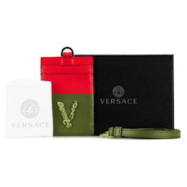 Versace-Versace V Logo Leather Card Case-Red