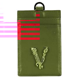 Versace-Versace V Logo Leather Card Case-Red