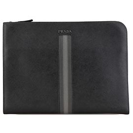 Prada Saffiano Leder Clutch Tasche Schwarz