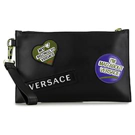 Versace-Versace Leather Patch Clutch Bag-Black