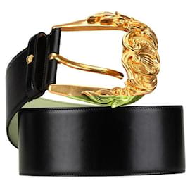 Versace-Versace Leather Maxi Wide Belt Black Gold-Black
