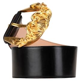 Versace-Versace Leather Maxi Wide Belt Black Gold-Black