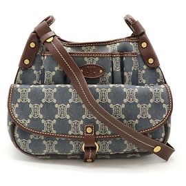 Céline Celine Denim Paris Macadam Shoulder Bag Blue
