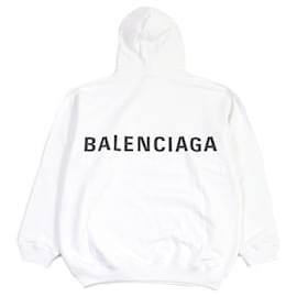 Balenciaga-Balenciaga Cotton Logo Print Hoodie S-White