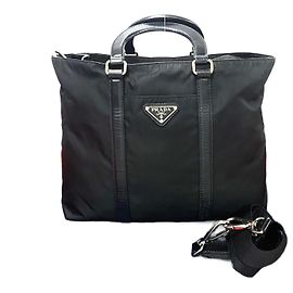 Prada Nylon-Leder 2-Wege Schultertasche Schwarz