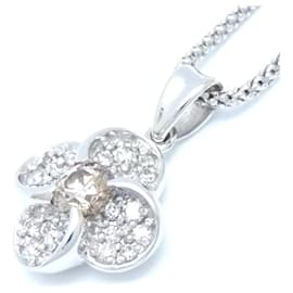 Autre Marque K18WG Diamond Flower Necklace White Gold Brown