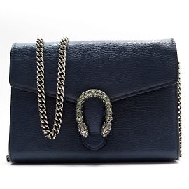 Gucci Dionysus Chain Wallet in Navy Leather Navy blue