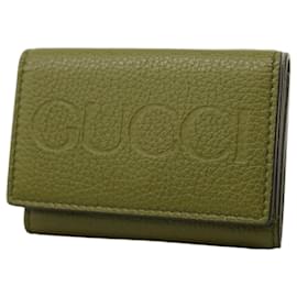 Outlet GUCCI Large G Logo Leather Wallet Medium Bifold Brown Card Bill Holder Unisex