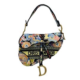 Borsa Saddle Christian Dior in tela nera e multicolore Nero Multicolore