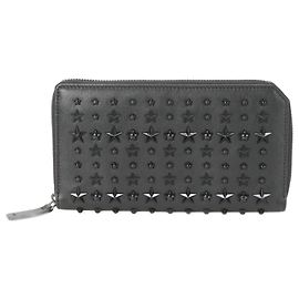 Cartera larga de cuero con estrellas con tachuelas Jimmy Choo Negro