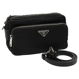 PRADA Borsa a Spalla in Nylon Pelle Nera Argento Autentica 97437 Nero Argento