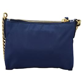 Prada-PRADA Chain Accessory Pouch Nylon Blue Gold Auth 98103-Blue,Golden