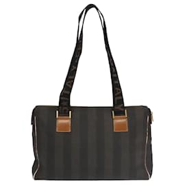 Fendi-Sac Boston en toile Pecan FENDI marron noir or Auth ti2145-Marron,Noir,Doré
