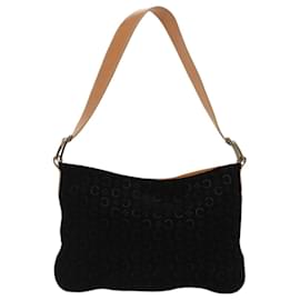Céline-CELINE C Macadam Canvas Shoulder Bag Suede Black Silver Auth fm4019-Black,Silvery
