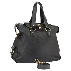 SAINT LAURENT Bolsa Muse de couro 2 vias preta Auth 97545 Preto