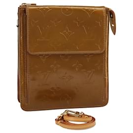 Louis Vuitton-LOUIS VUITTON Monogram Vernis Motto Accessory Pouch Bronze M91138 LV Auth 98365-Bronze