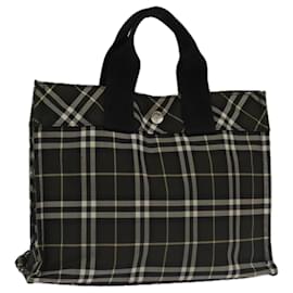 Autre Marque-Burberrys Nova Check Blue Label Hand Bag Nylon Green Black Silver Auth kk370-Black,Silvery,Green