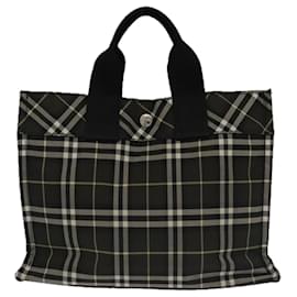 Autre Marque-Burberrys Nova Check Blue Label Hand Bag Nylon Green Black Silver Auth kk370-Black,Silvery,Green