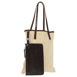 Fendi-FENDI Zucca Canvas Hand Bag Beige Auth 100235-Beige