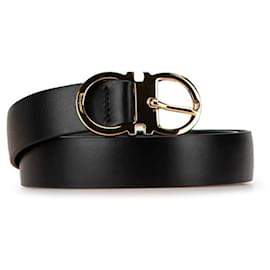 Salvatore Ferragamo-Salvatore Ferragamo Gancini Belt 85 Black Leather Men's-Black