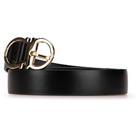 Salvatore Ferragamo-Salvatore Ferragamo Gancini Belt 85 Black Leather Men's-Black