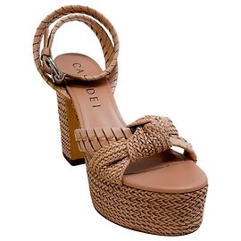 Casadei Natural Dafne Woven Leather Formentera Platform Sandals Beige