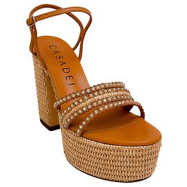 Casadei Natural Toffee Woven Platform Sandals Beige