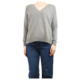 Eric Bompard Grau Cashmere V-Ausschnitt Pullover - Größe S Grau