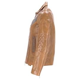 Dsquared2-Dsquared2 Studded Vintage Effect Jacket in Brown Leather-Brown