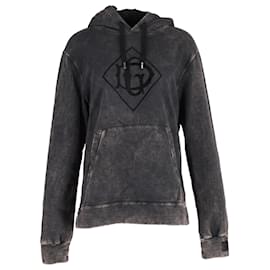 Dolce & Gabbana-Dolce & Gabbana Vintage Effect Logo Print Hoodie in Grey Cotton-Grey