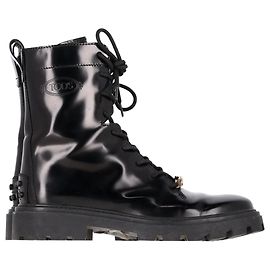Botas de biker em couro preto com placa de logo Tod's Preto
