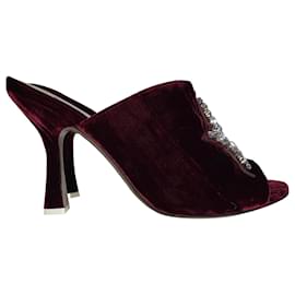 Attico- The Attico Embellished Star Heeled Mule Sandals in Burgundy Velvet-Red,Dark red