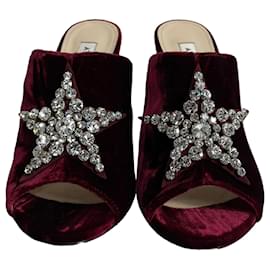 Attico- The Attico Embellished Star Heeled Mule Sandals in Burgundy Velvet-Red,Dark red