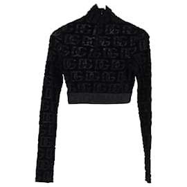 Dolce & Gabbana-Dolce & Gabbana DG-Logo Crop Top in Black Cotton Jacquard-Black