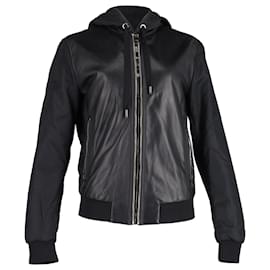 Dolce & Gabbana-Dolce & Gabbana Zipped Hooded Jacket in Black Leather -Black