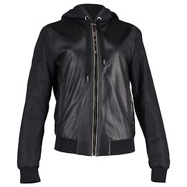Jaqueta com capuz zíper Dolce & Gabbana em couro preto Preto