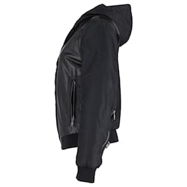 Dolce & Gabbana-Dolce & Gabbana Zipped Hooded Jacket in Black Leather -Black