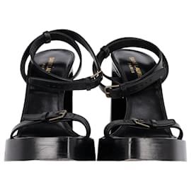 Saint Laurent-Saint Laurent Buckled Strap Platform Sandals in Black Leather-Black
