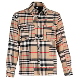 Burberry Check-Pattern Patchwork Oversized Overshirt in Beige Wool Other