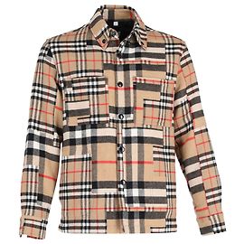 Camisa oversized em patchwork com padrão xadrez Burberry em lã bege Outro