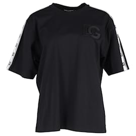 Dolce & Gabbana-Dolce & Gabbana Logo Tape T-Shirt in Black Cotton-Black