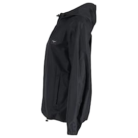 Dolce & Gabbana-Dolce & Gabbana Full Zip Logo Plaque Hooded Jacket in Black Nylon-Black