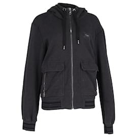 Dolce & Gabbana-Dolce & Gabbana Zipped Hooded Jacket in Dark Grey Cotton-Grey