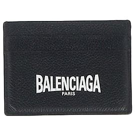 Balenciaga Logo Card Holder in Black Leather Black