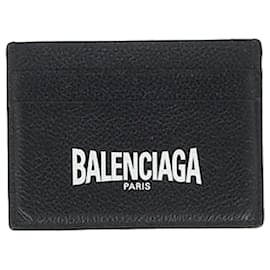 Balenciaga-Porta-cartões com logo Balenciaga em couro preto-Preto