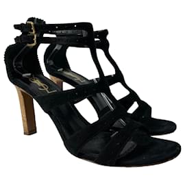 Saint Laurent-Saint Laurent Cage Sandals in Black Suede-Black