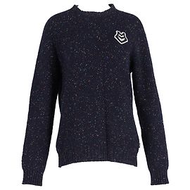 Moschino Logo-Patch-Pullover aus marineblauer Wolle Blau Marineblau