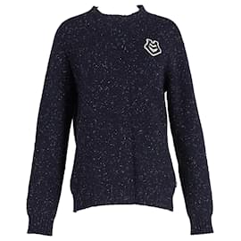 Moschino-Moschino Logo Patch Sweater in Navy Blue Wool-Blue,Navy blue